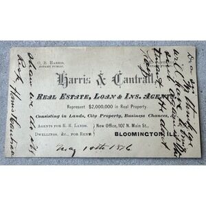 1876 Post card, Bloomington IL 3x5"